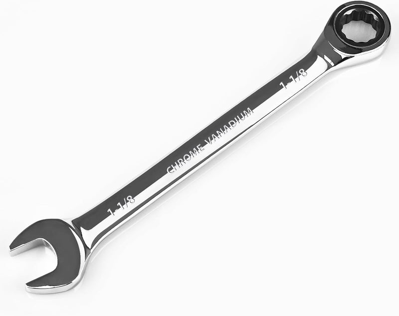 Egofine 1-1/8 inch Ratcheting Combination Wrench SAE, Industrial Grade Gear Spanner with 12-Point Design, 72-Tooth Ratchet, Chrome Vanadium Steel - Image 1